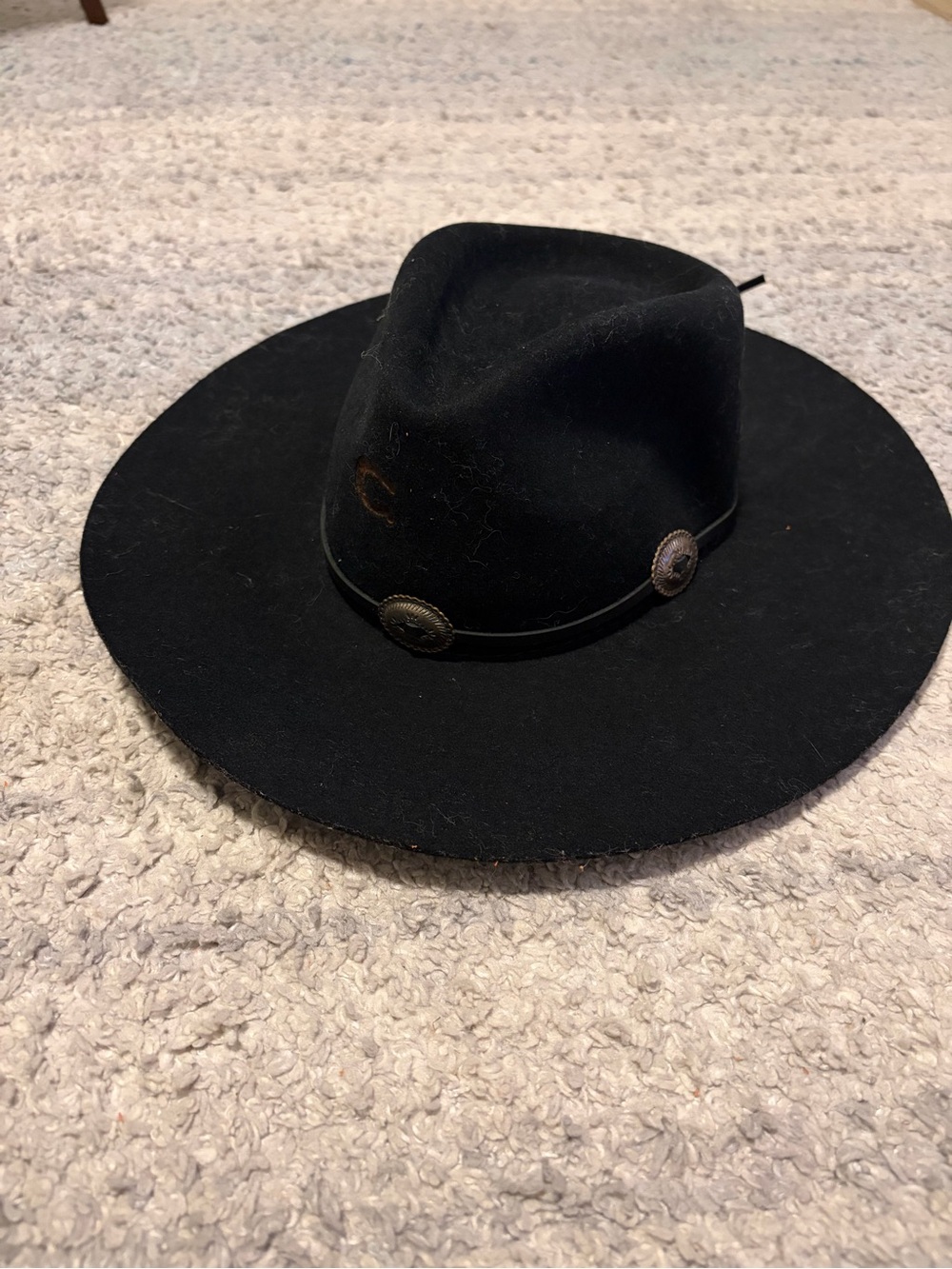 Charlie 1 Horse Black Wool Felt Western Cowboy Hat Concho Leather Chin Cord Smal